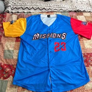 San Antonio  Missions adult 2XL Baseball Jersey. Fiesta style